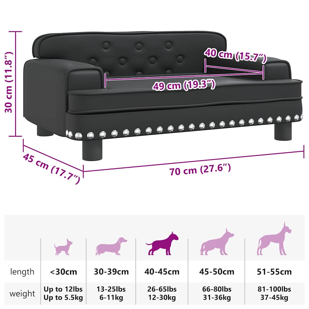 Lettino per Cani Nero 70x45x30 cm in Similpelle