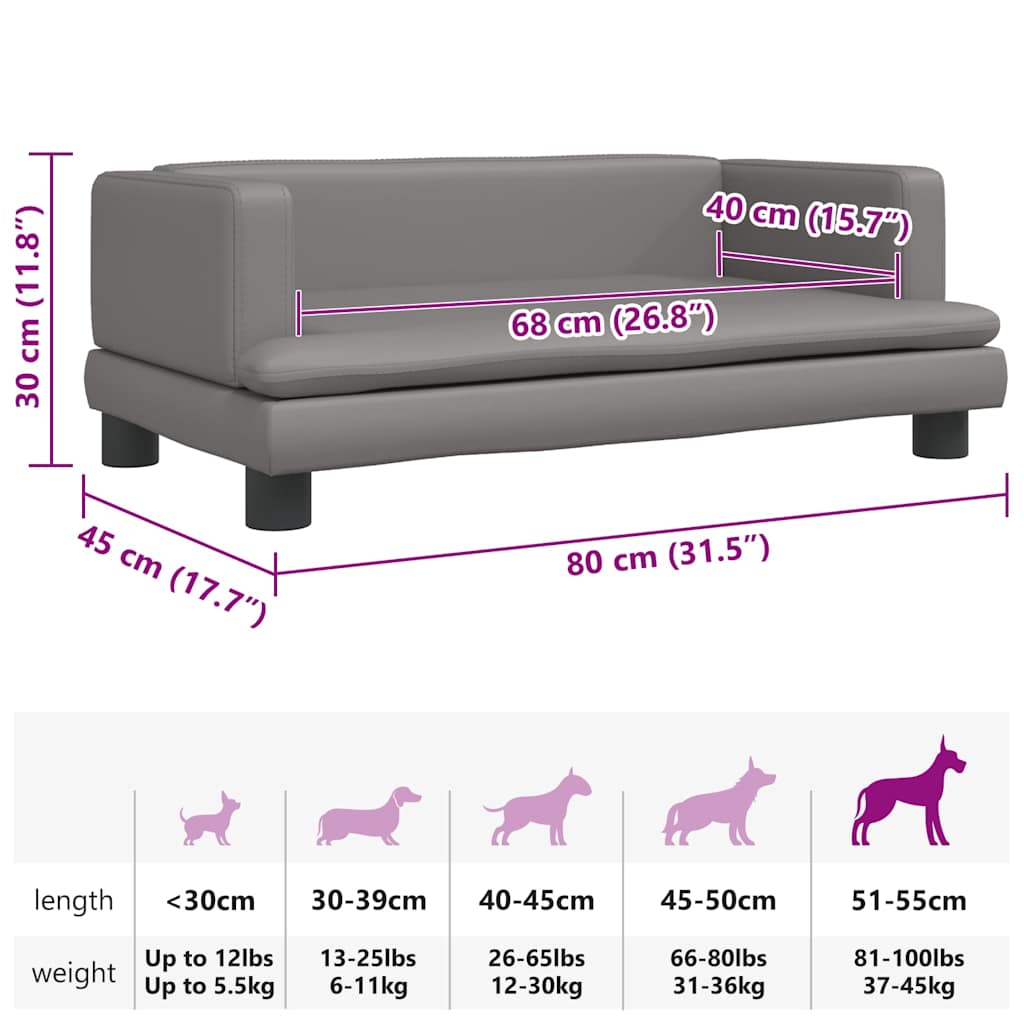 Lettino per Cani Grigio 80x45x30 cm in Similpelle