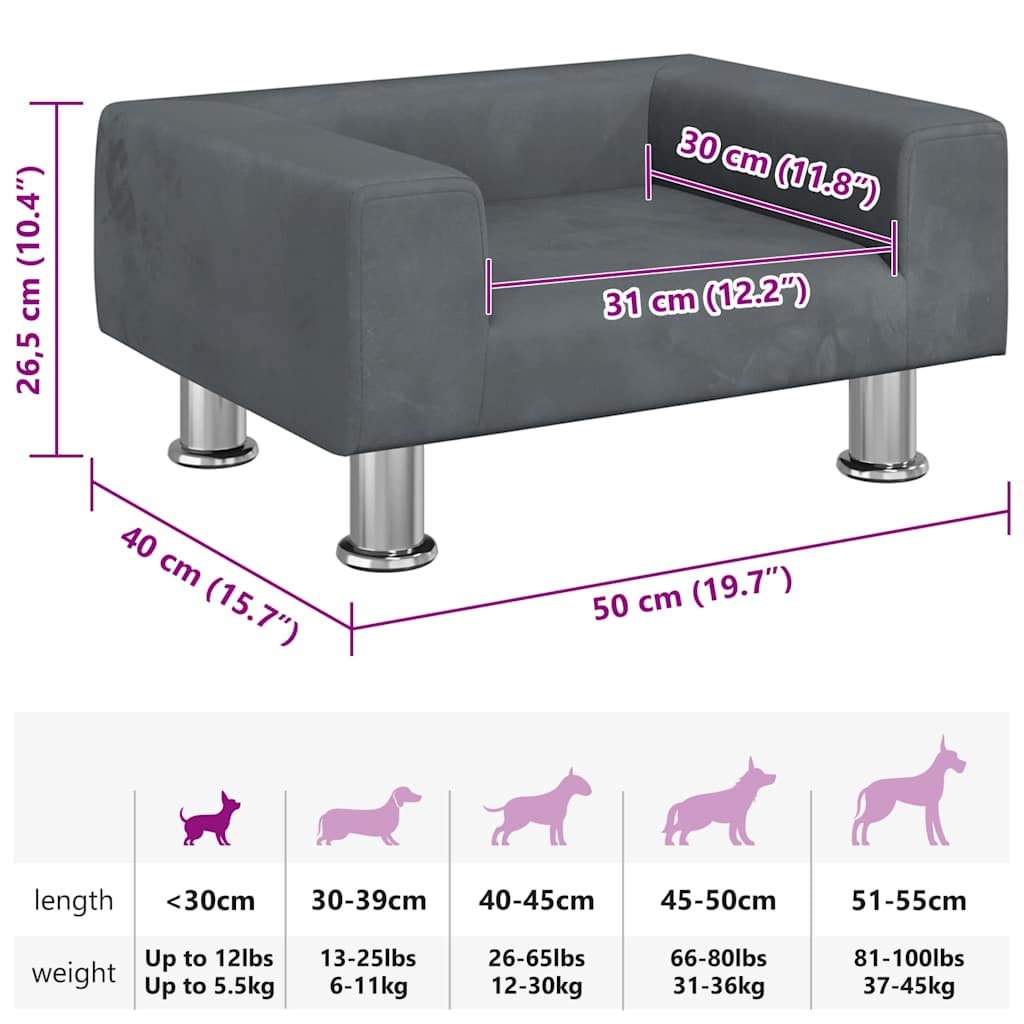 Lettino per Cani Grigio Chiaro 50x40x26,5 cm in Velluto