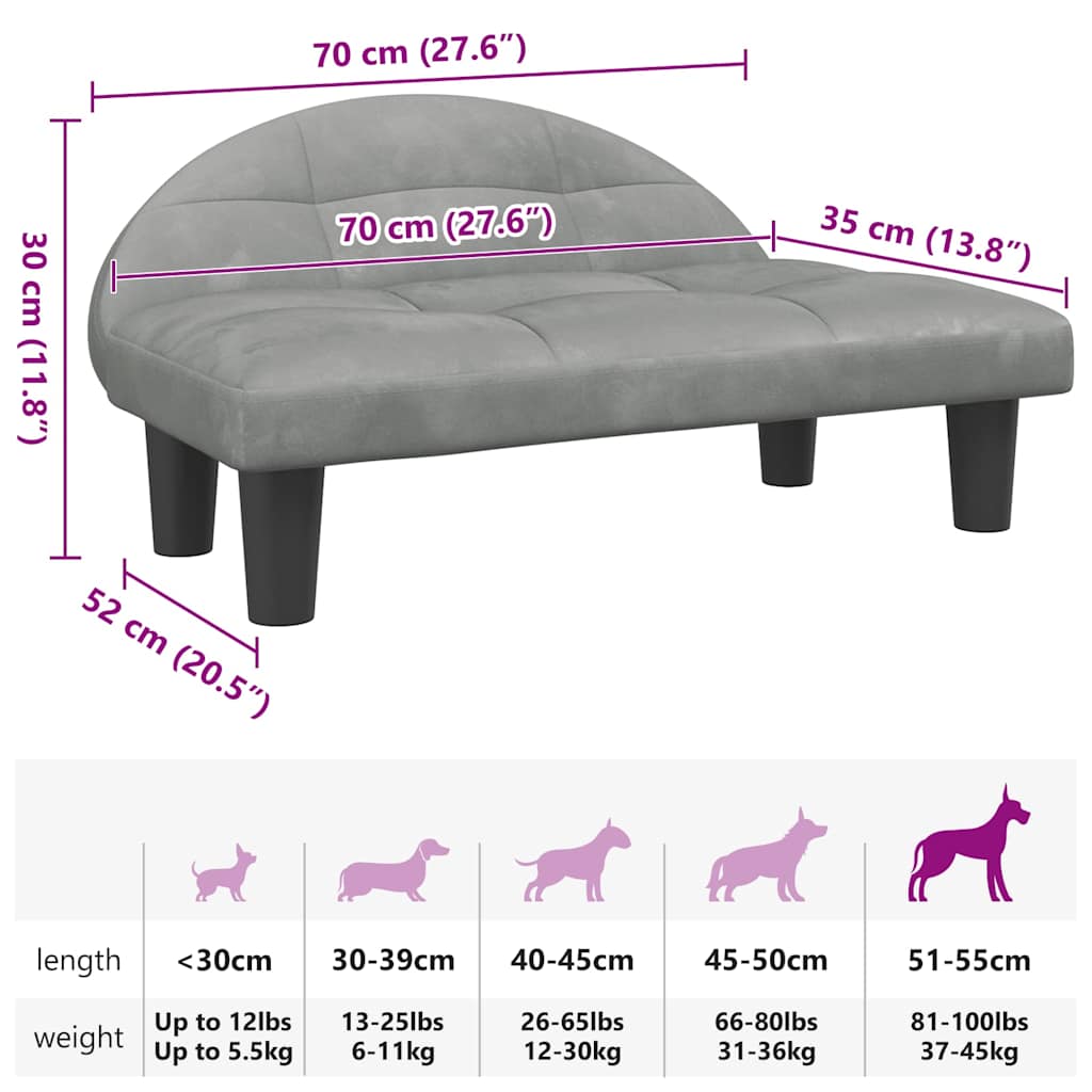 Lettino per Cani Grigio Chiaro 970x52x30 cm in Velluto