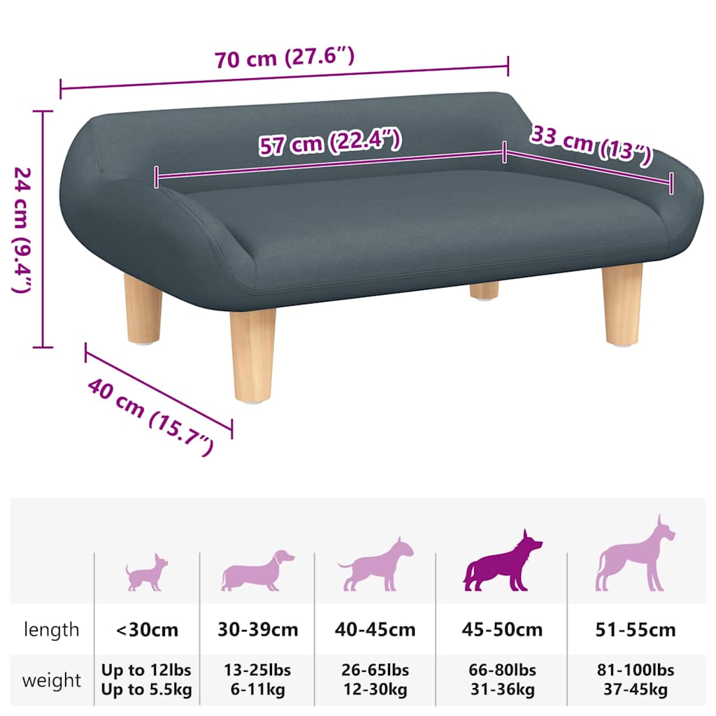 Lettino per Cani Grigio Scuro 70x40x24 cm in Tessuto
