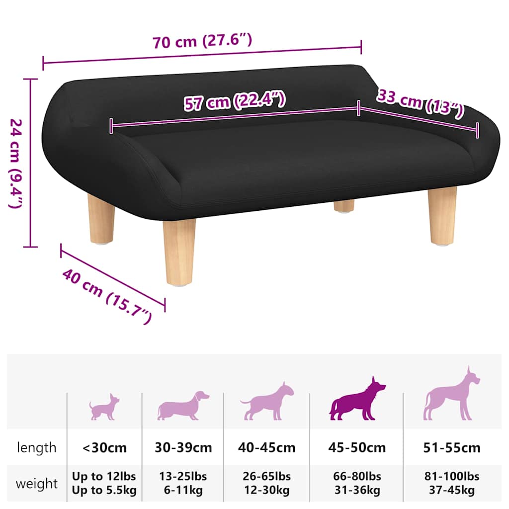 Lettino per Cani Nero 70x40x24 cm in Tessuto