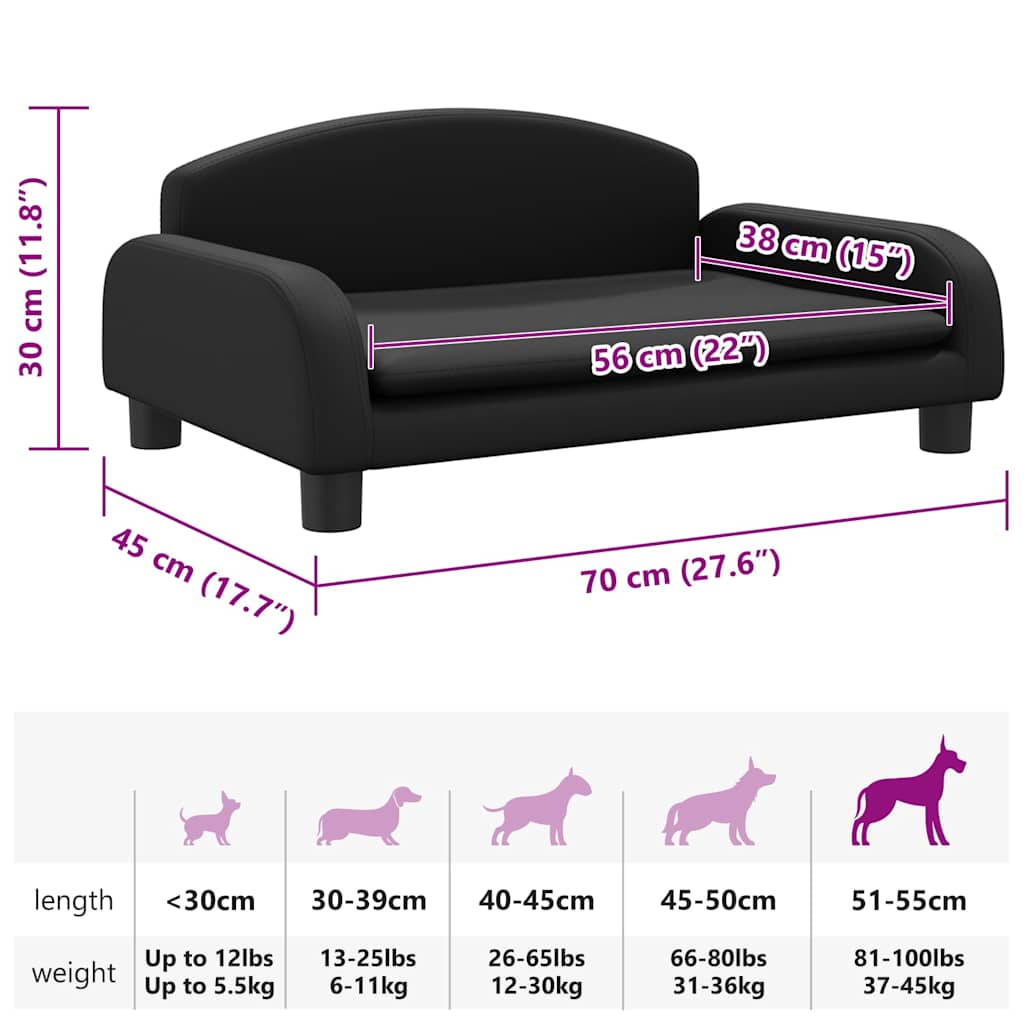 Lettino per Cani Nero 70x45x30 cm in Similpelle