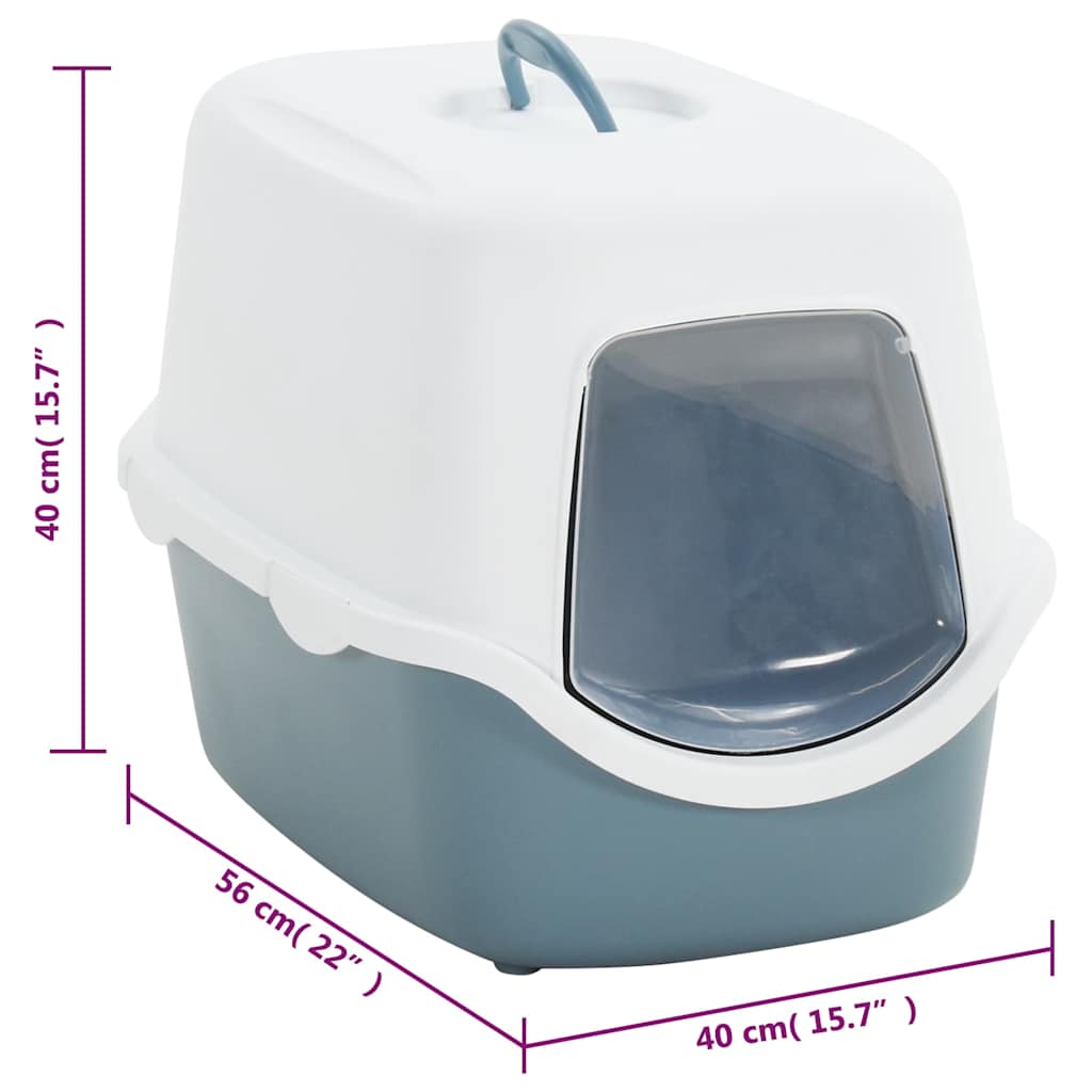 Lettiera per Gatti con Copertura Bianco e Blu 56x40x40 cm in PP