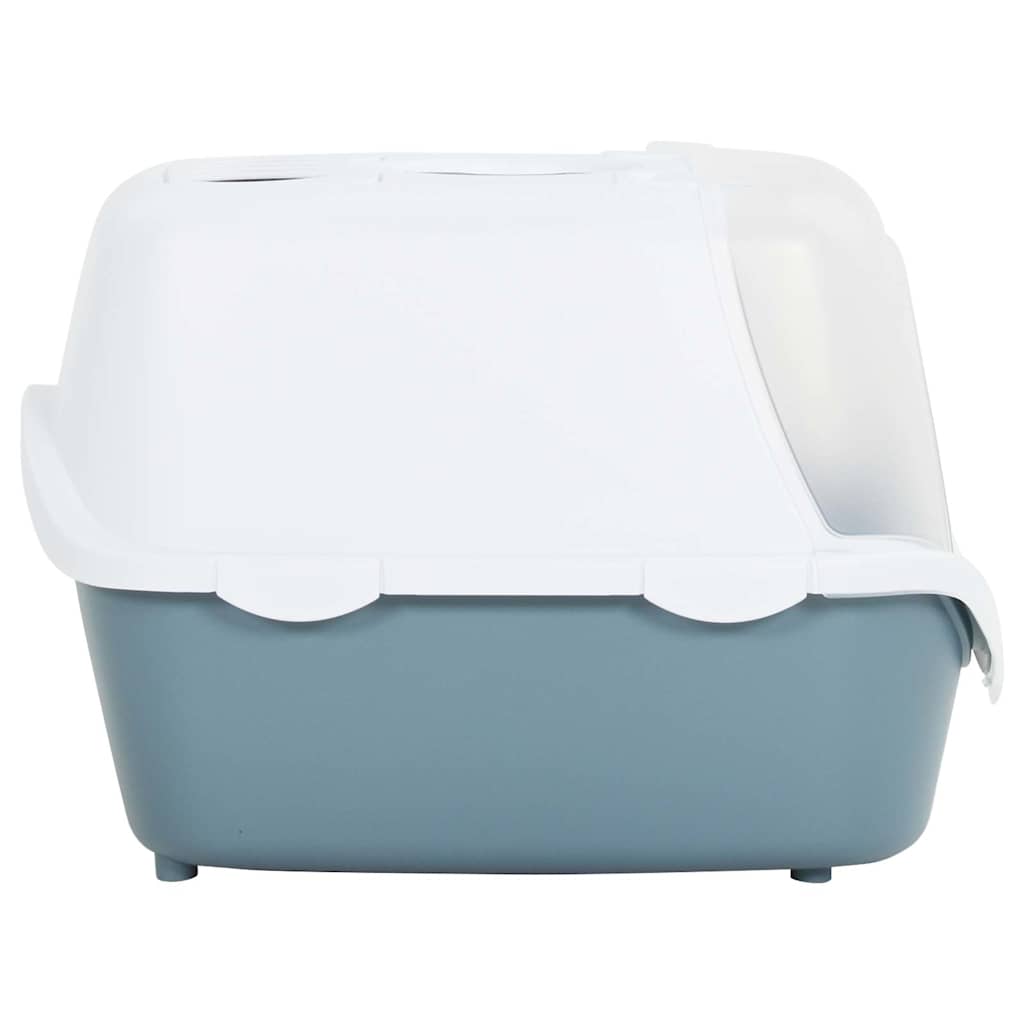 Lettiera per Gatti con Copertura Bianco e Blu 56x40x40 cm in PP