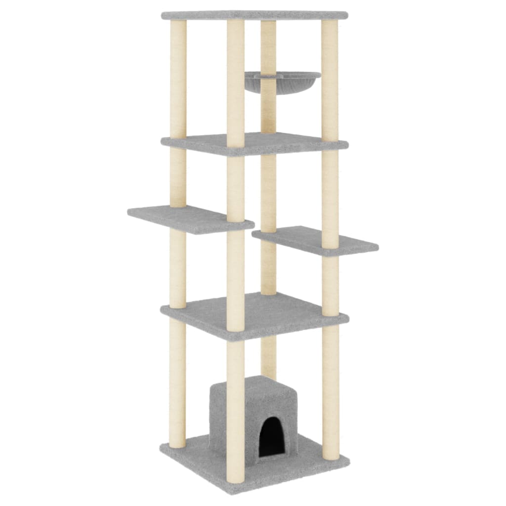 Albero per Gatti con Tiragraffi in Sisal Chiaro 154 cm