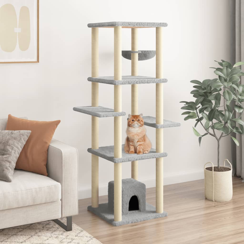 Albero per Gatti con Tiragraffi in Sisal Chiaro 154 cm
