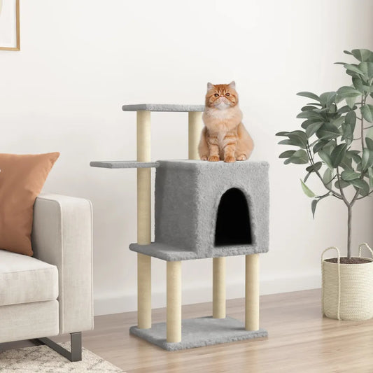 Albero per gatti con tiragraffi in sisal 60,5x47,5x97 cm grigio