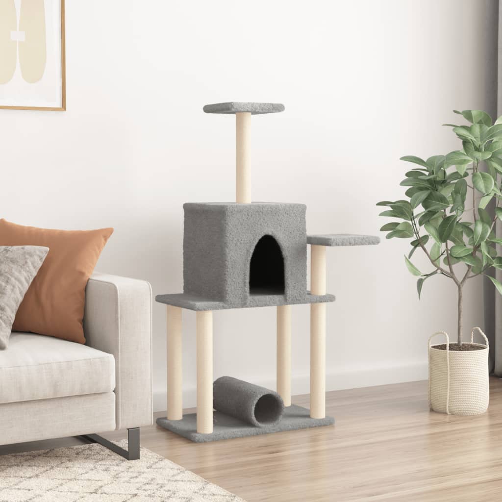 Albero per Gatti con Tiragraffi in Sisal Chiaro 122 cm