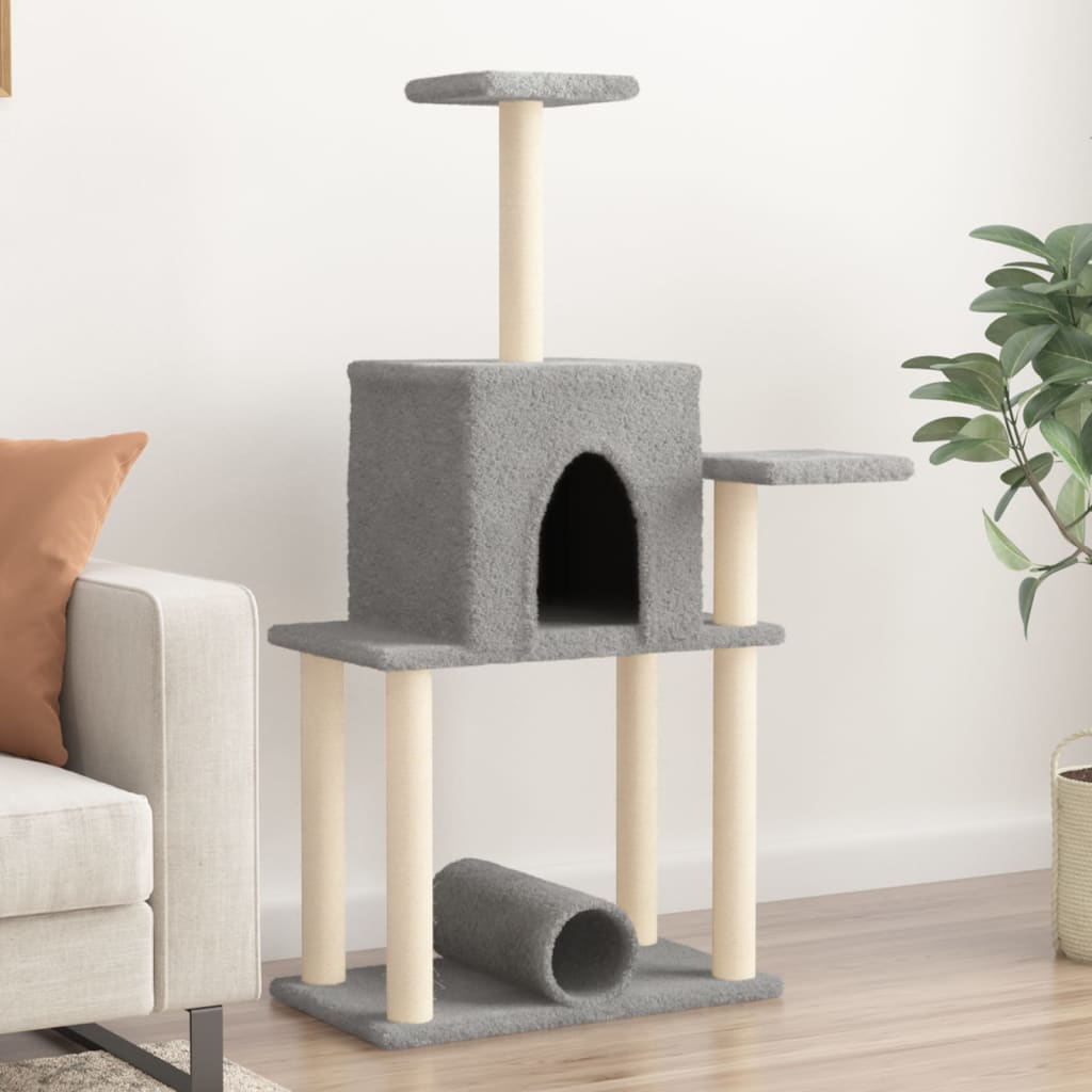Albero per Gatti con Tiragraffi in Sisal Chiaro 122 cm
