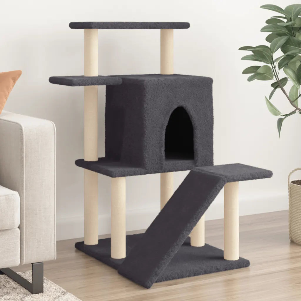 Albero per gatti con tiragraffi in sisal 74x61x97 cm grigio