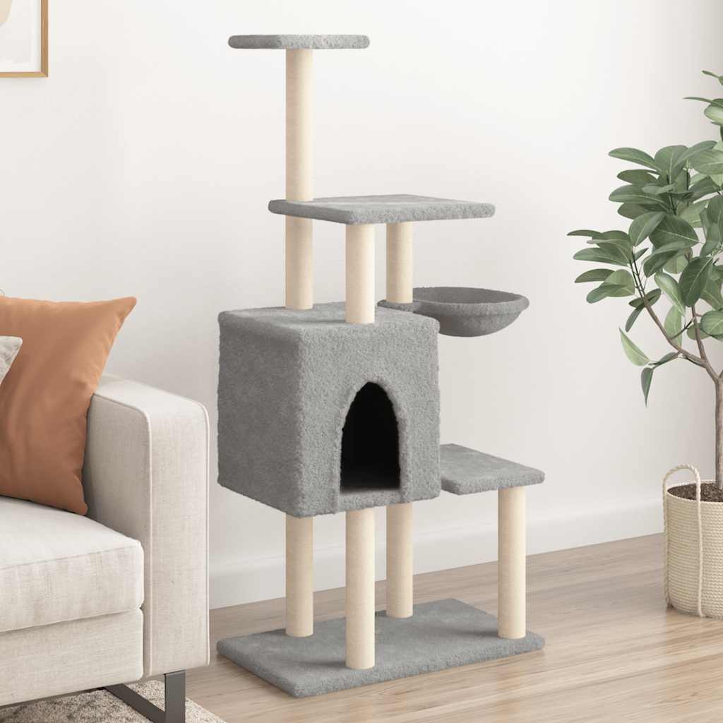 Albero per Gatti con Tiragraffi in Sisal Chiaro 131 cm