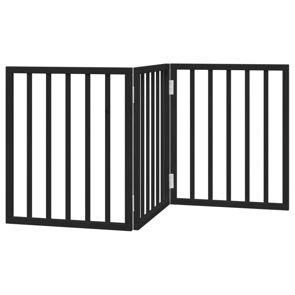 Cancello per Cani Pieghevole 3 Pannelli Nero 150cm Legno Pioppo