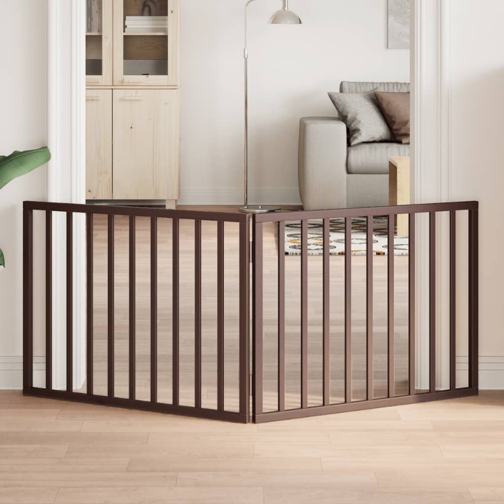 Cancello Cani Pieghevole 2 Pannelli Marrone 160cm Legno Pioppo