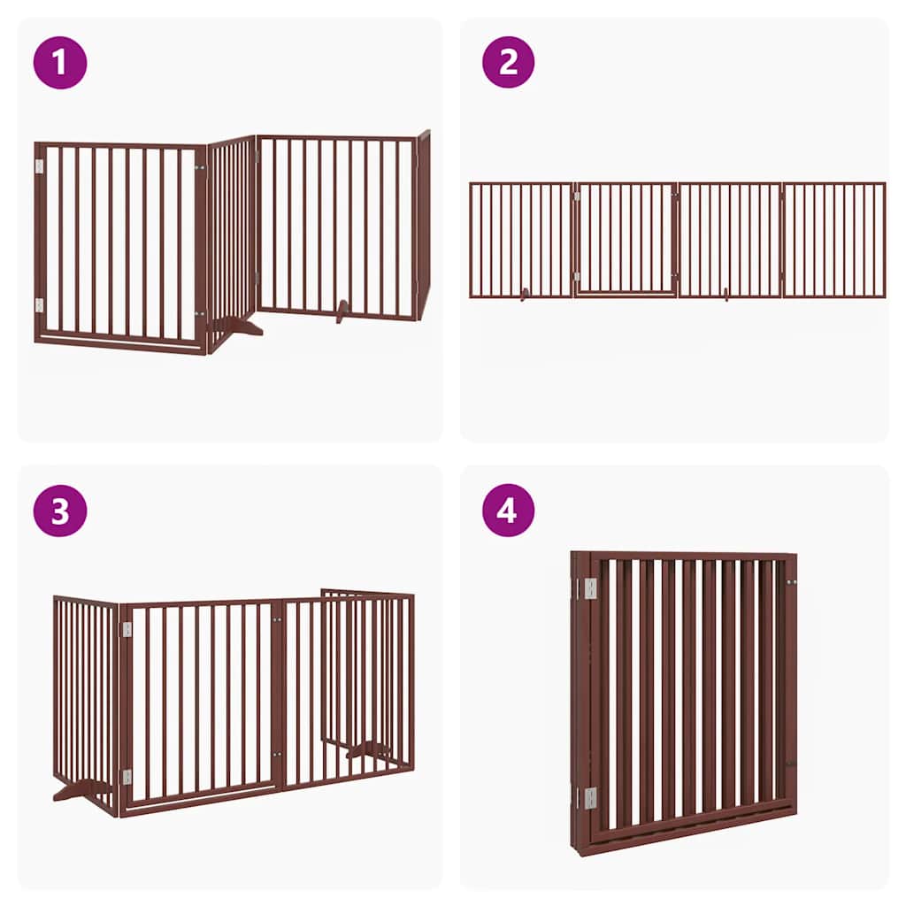 Cancelletto per cani con porta pieghevole 4 pannelli 320 cm in legno di pioppo