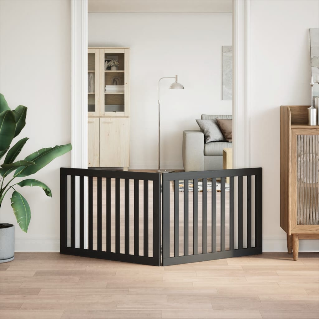 Cancello per Cani Pieghevole 2 Pannelli Nero 160cm Legno Pioppo