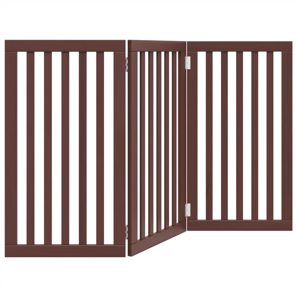 Cancello Cani Pieghevole 3 Pannelli Marrone 150cm Legno Pioppo