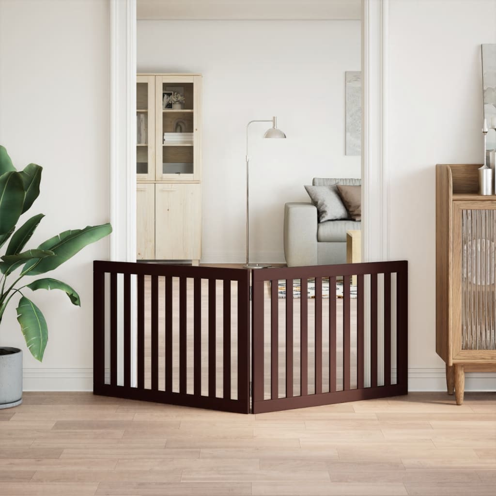 Cancello Cani Pieghevole 2 Pannelli Marrone 160cm Legno Pioppo