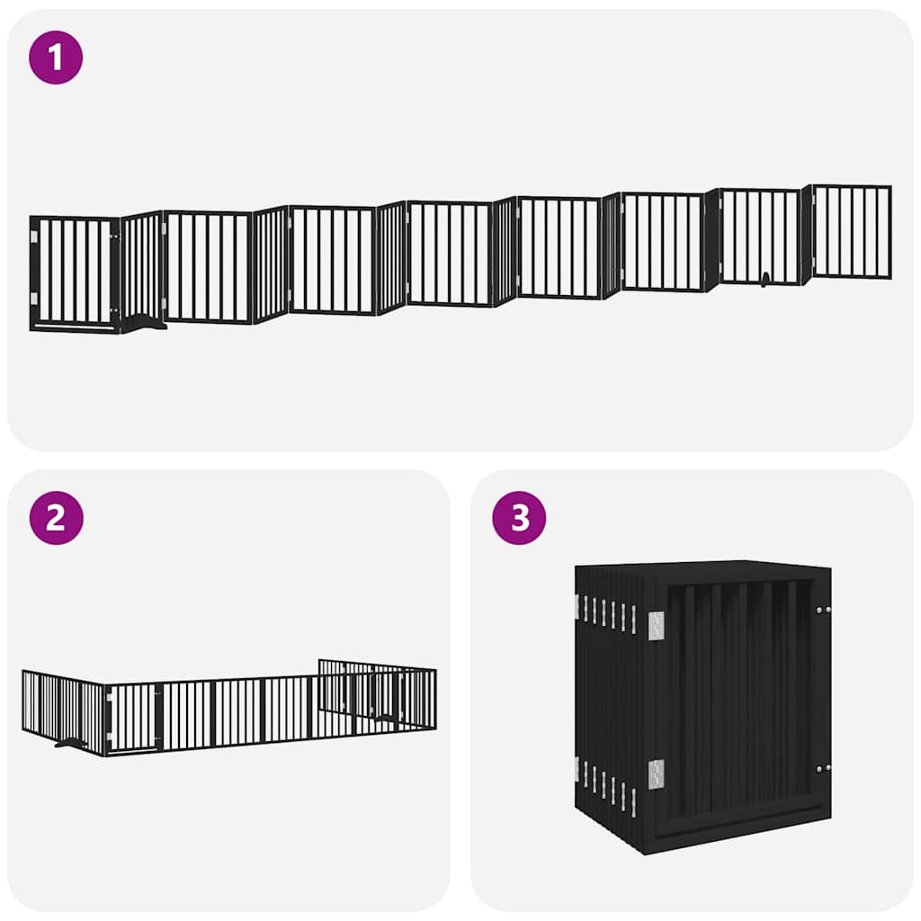 Cancello Cani Porta Pieghevole Nero 15 Pannelli 750 cm Pioppo
