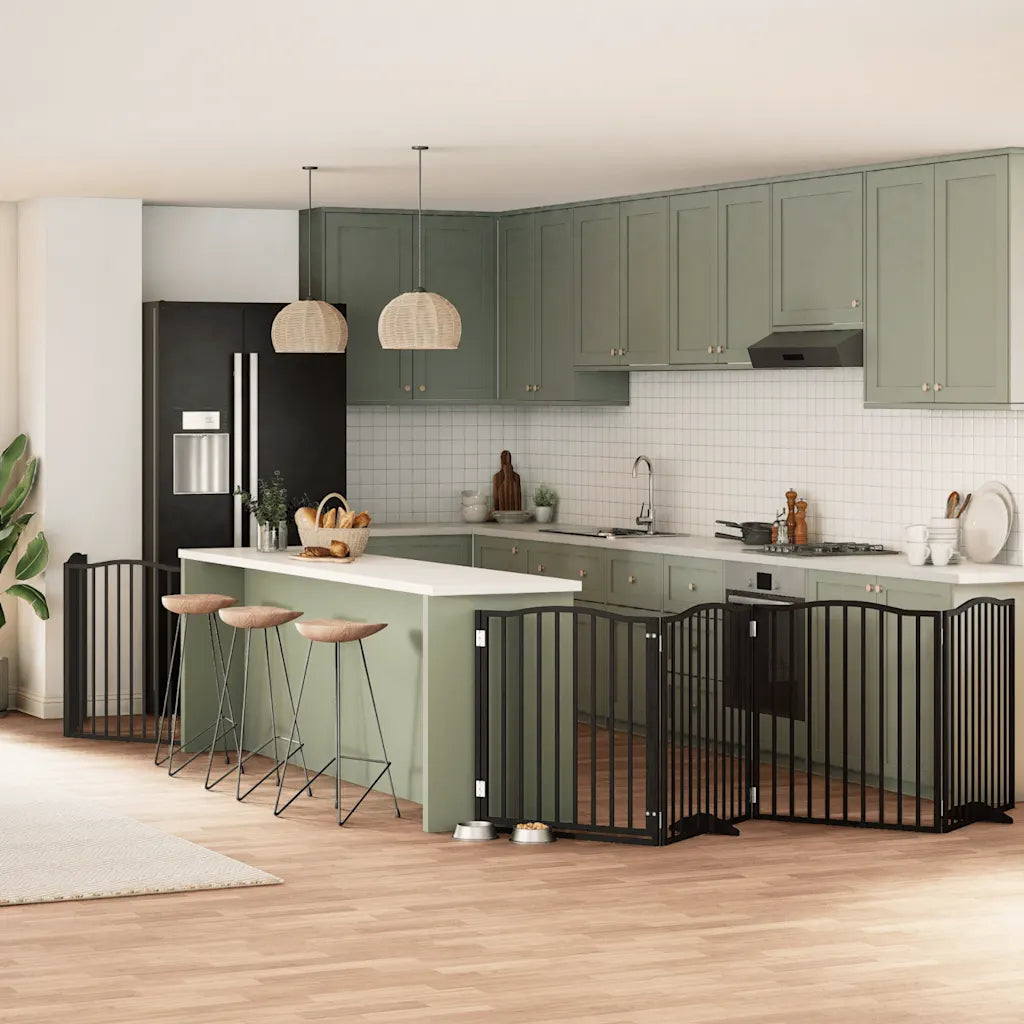 Cancello per cani pieghevole 4 pannelli 320 cm legno massello abete