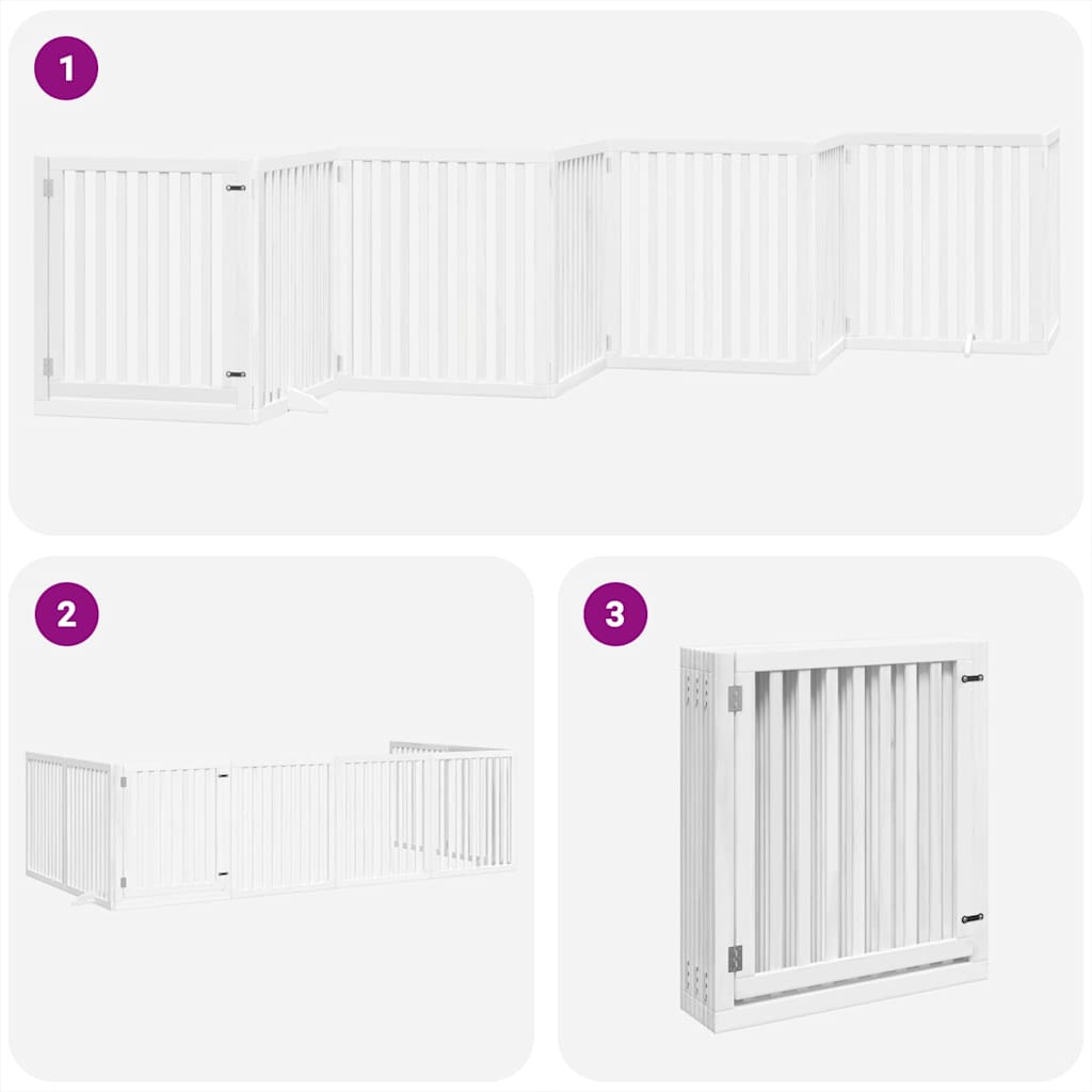 Cancello Cani Porta Pieghevole Bianco 12 Pannelli 640 cm Pioppo