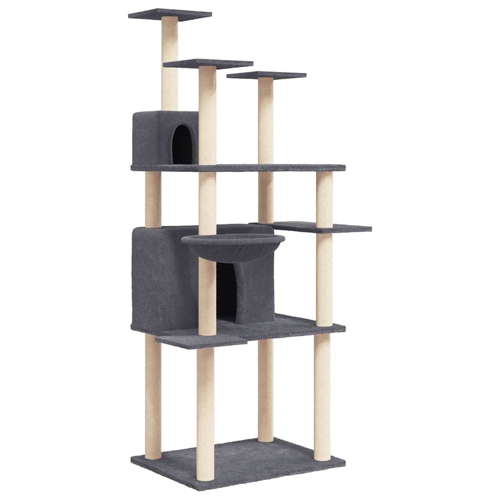 Albero per Gatti con Tiragraffi in Sisal Scuro 166 cm