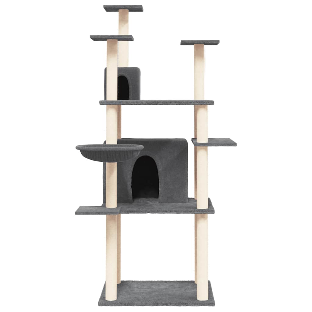 Albero per Gatti con Tiragraffi in Sisal Scuro 166 cm
