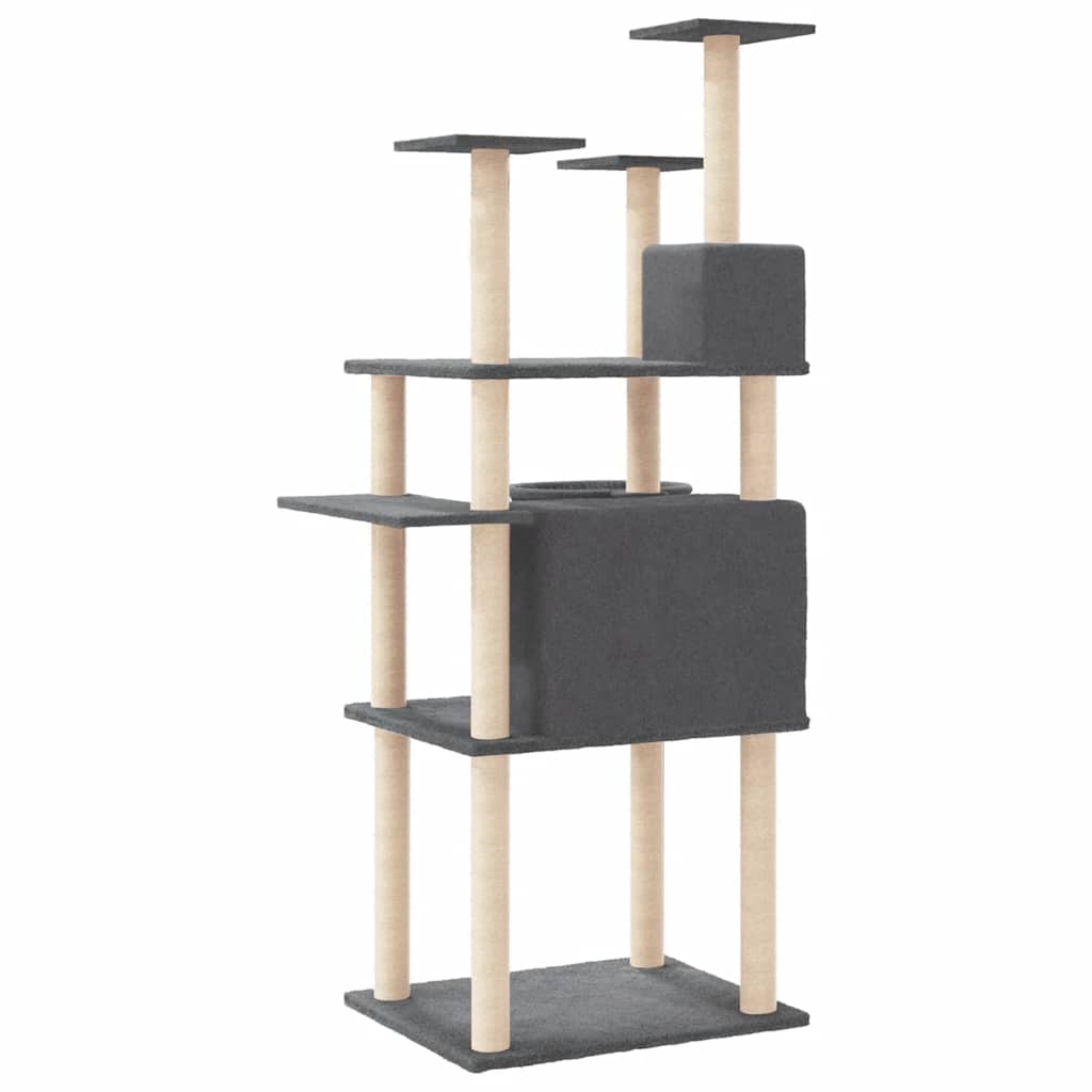 Albero per Gatti con Tiragraffi in Sisal Scuro 166 cm