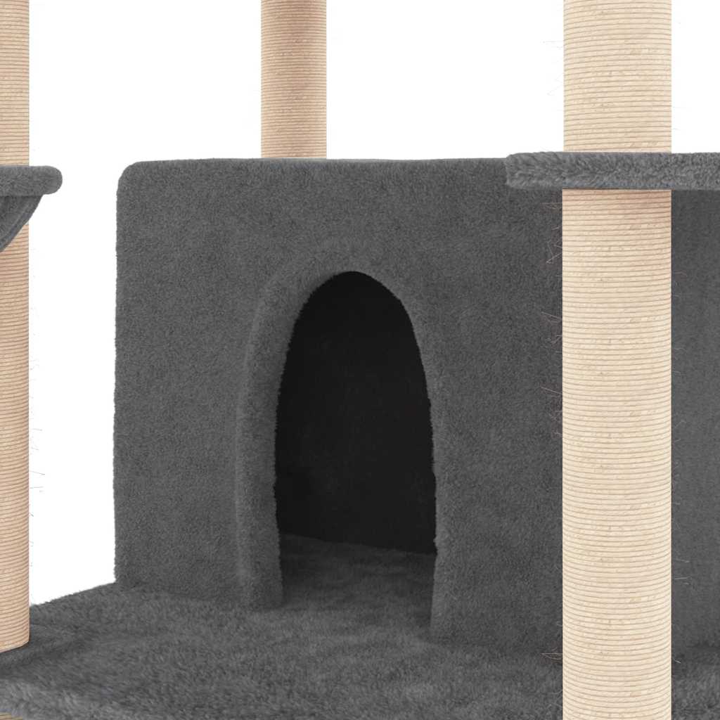 Albero per Gatti con Tiragraffi in Sisal Scuro 166 cm