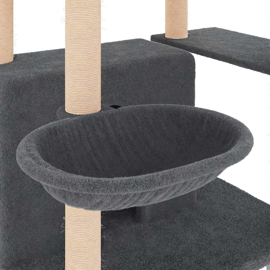 Albero per Gatti con Tiragraffi in Sisal Scuro 166 cm