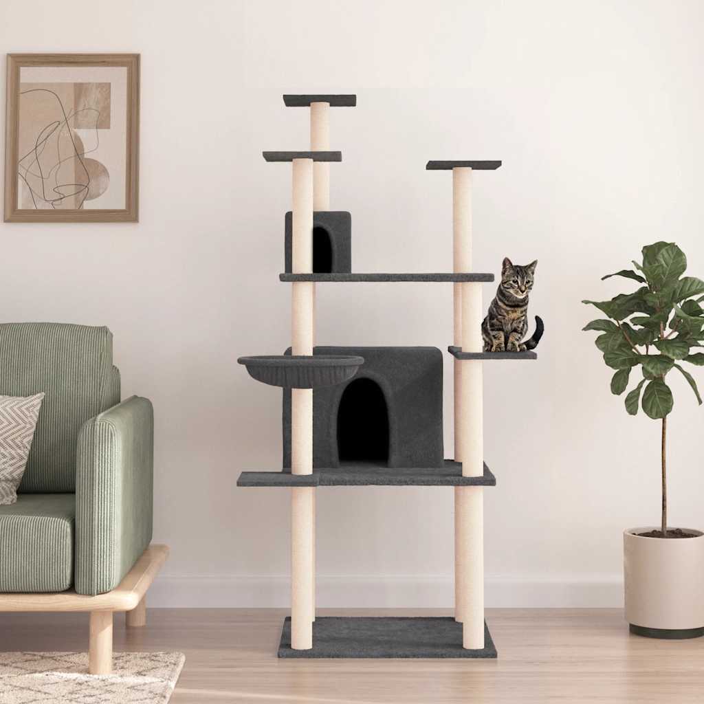 Albero per Gatti con Tiragraffi in Sisal Scuro 166 cm