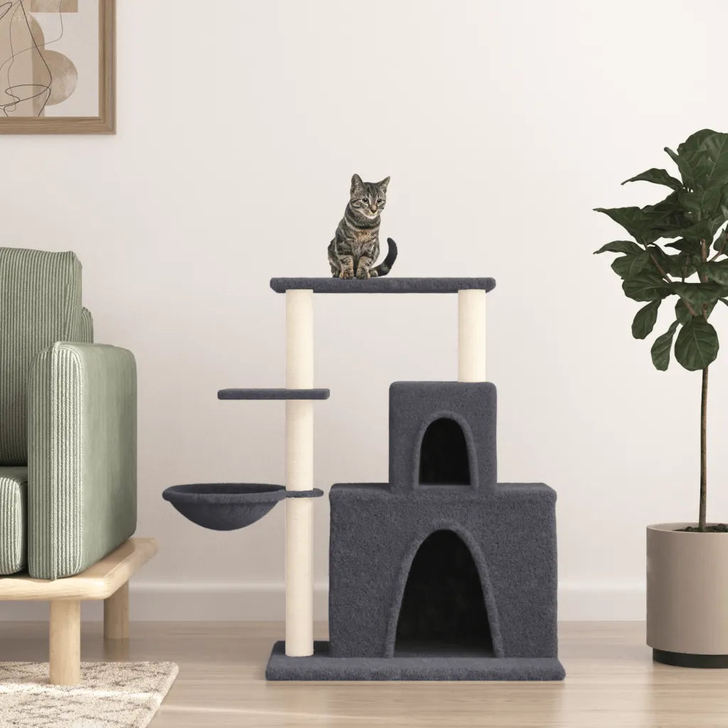 Albero per gatti con tiragraffi in sisal 61x35x83 cm grigio