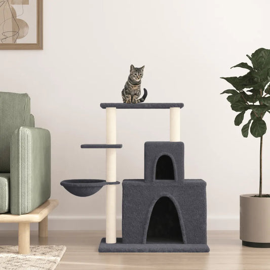 Albero per gatti con tiragraffi in sisal 61x35x83 cm grigio