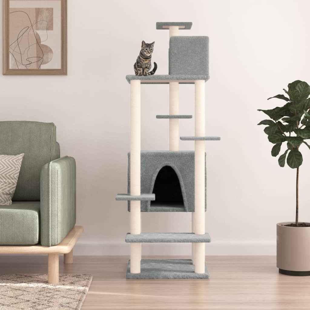 Albero per Gatti con Tiragraffi in Sisal Chiaro 154 cm