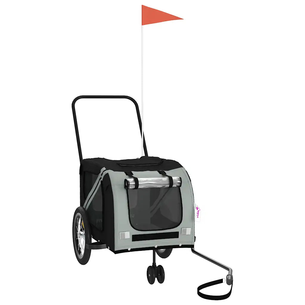 Rimorchio per bici per animali 121x63x65 cm grigio e nero