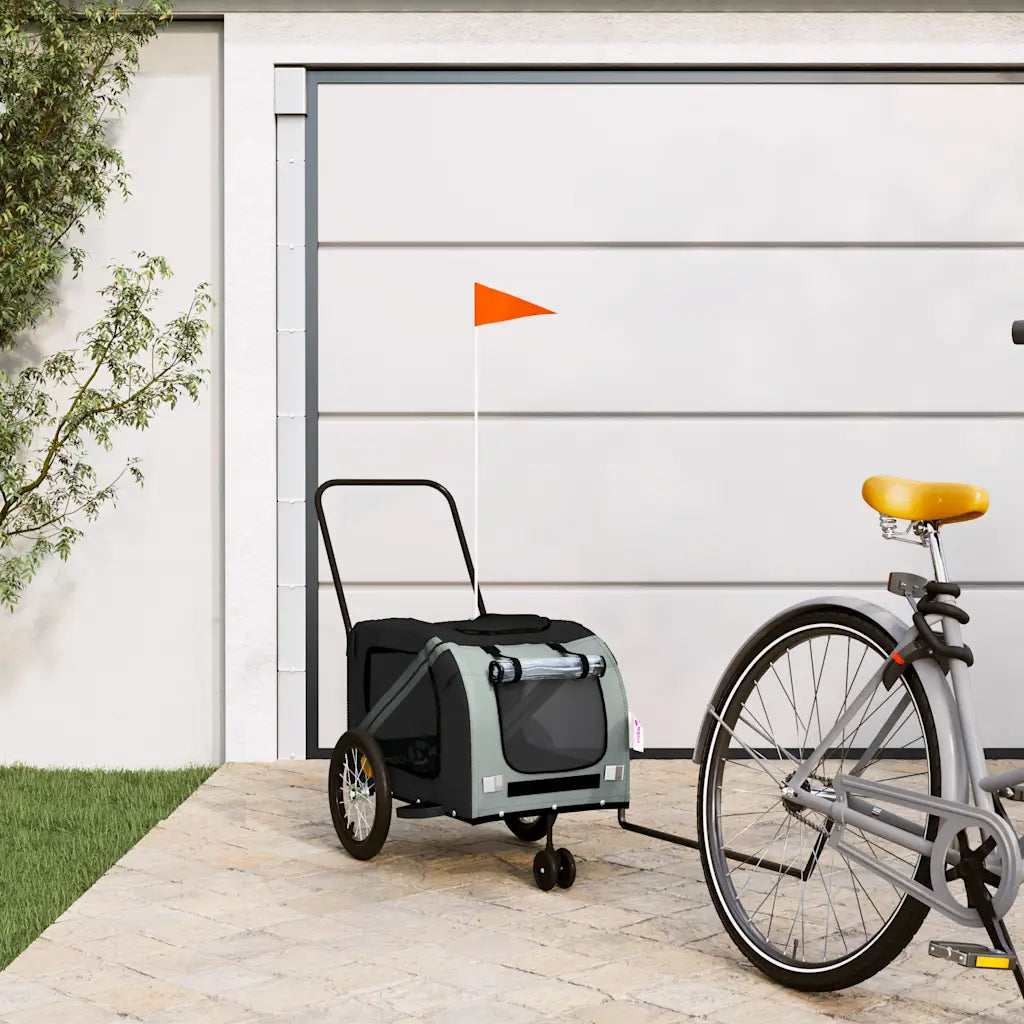 Rimorchio per bici per animali 121x63x65 cm grigio e nero
