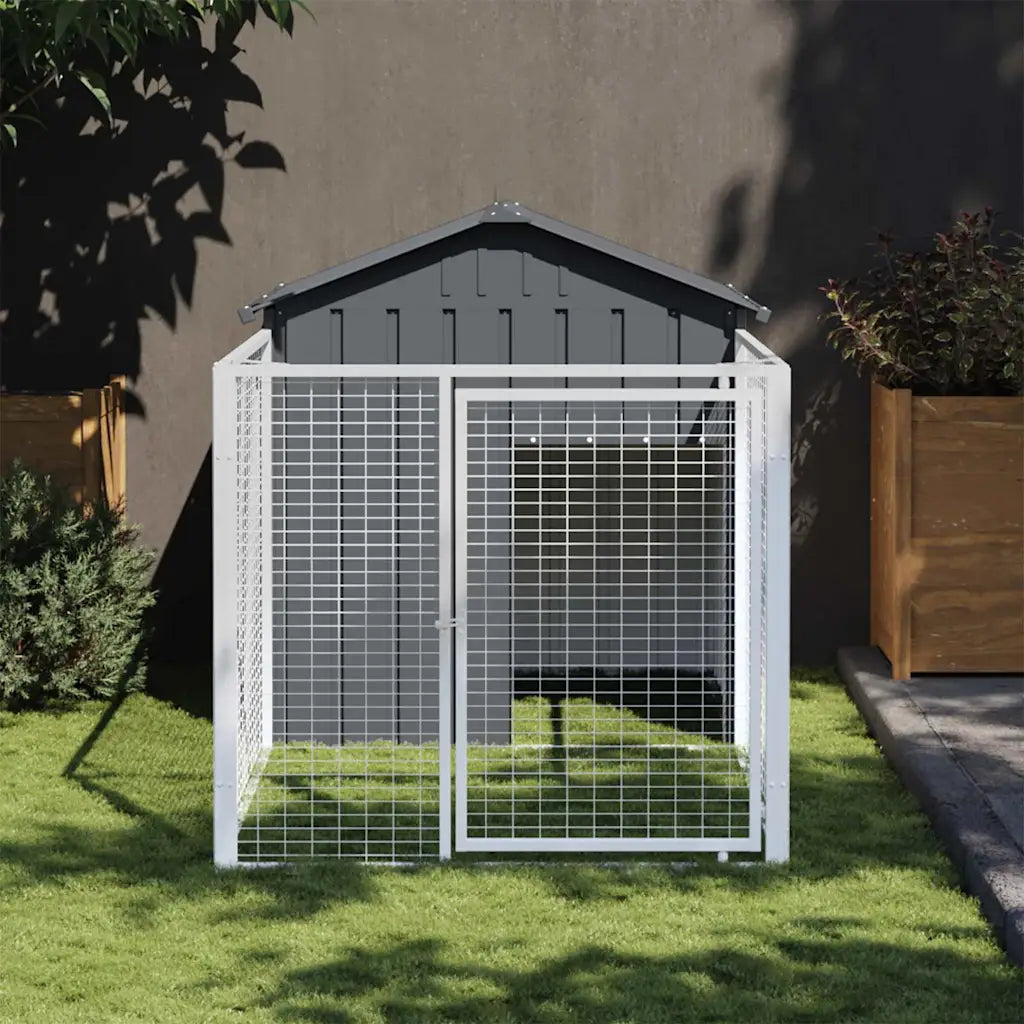 Casetta per cani con corsa 117x201x123 cm in acciaio zincato