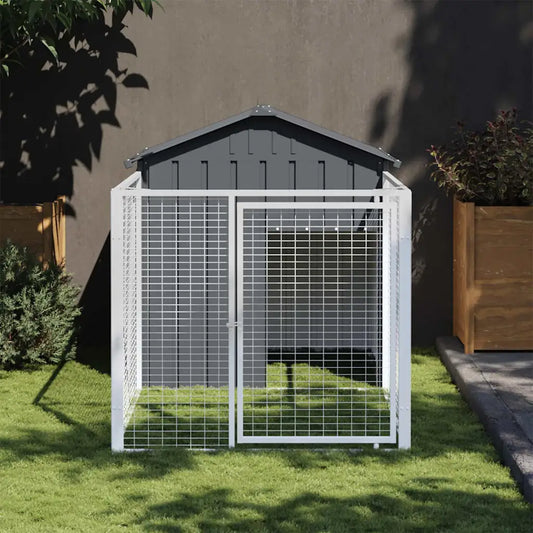Casetta per cani con corsa 117x201x123 cm in acciaio zincato