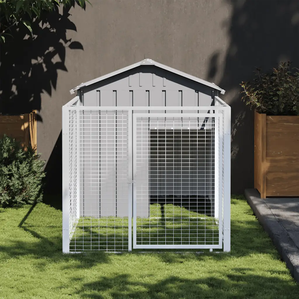 Casetta per cani con corsa 117x201x123 cm in acciaio zincato