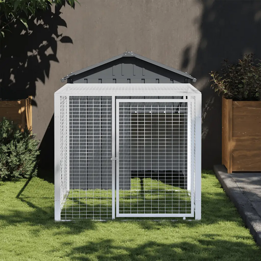 Gabbia per polli con recinto 117x201x123 cm in acciaio zincato