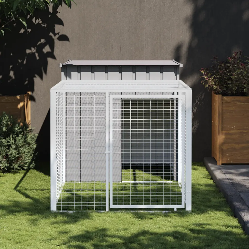 Gabbia per polli con recinto 110x201x110 cm in acciaio zincato
