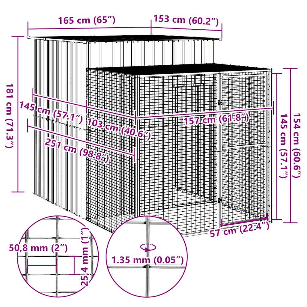 Pollaio con Area Corsa Antracite 165x251x181 cm Acciaio Zincato