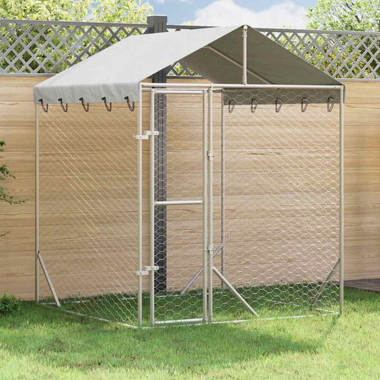 Cuccia Cani da Esterno Tetto Argento 2x2x2,5 m Acciaio Zincato