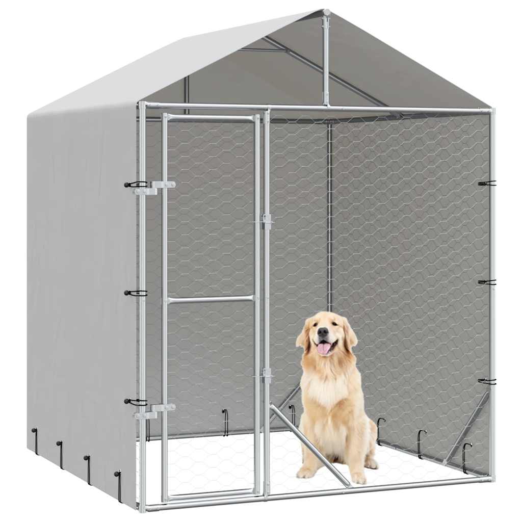 Cuccia Cani da Esterno Tetto Argento 2x2x2,5 m Acciaio Zincato