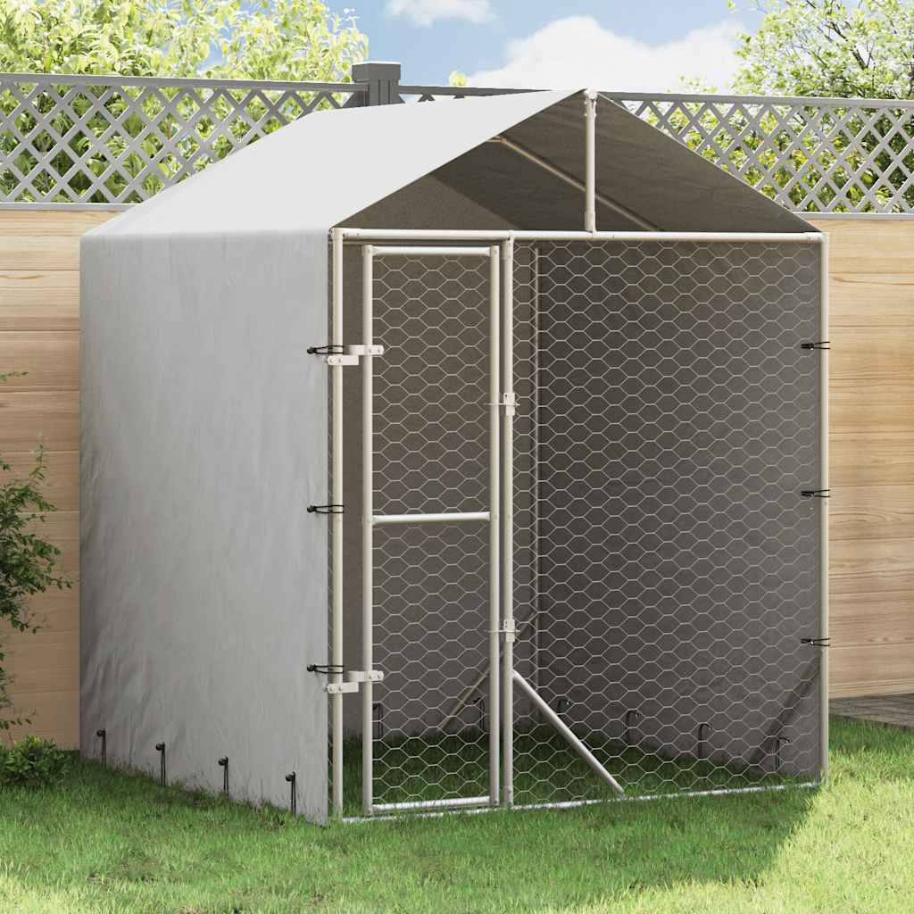 Cuccia Cani da Esterno Tetto Argento 2x2x2,5 m Acciaio Zincato