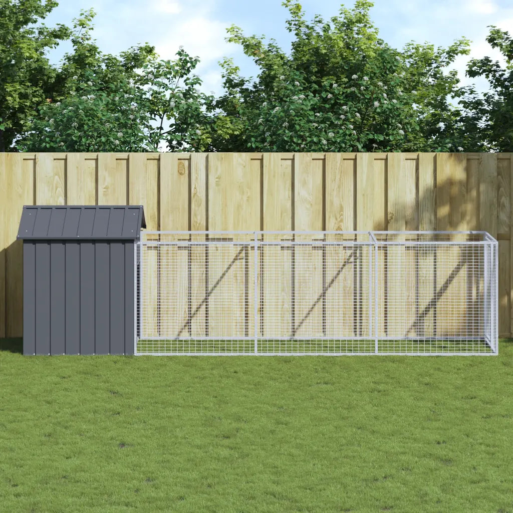 Casetta per cani con recinto e tetto 117x405x123 cm acciaio zincato
