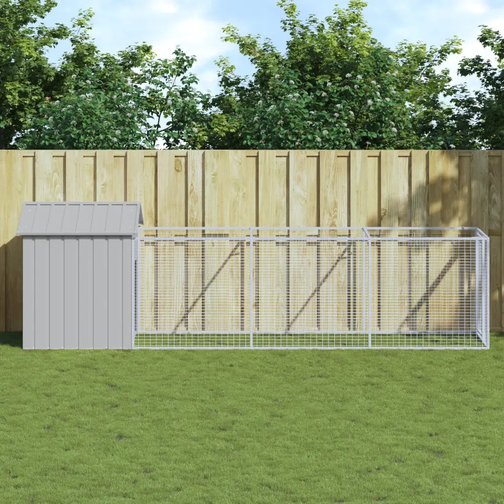 Casetta per cani con recinto e tetto 117x405x123 cm acciaio zincato