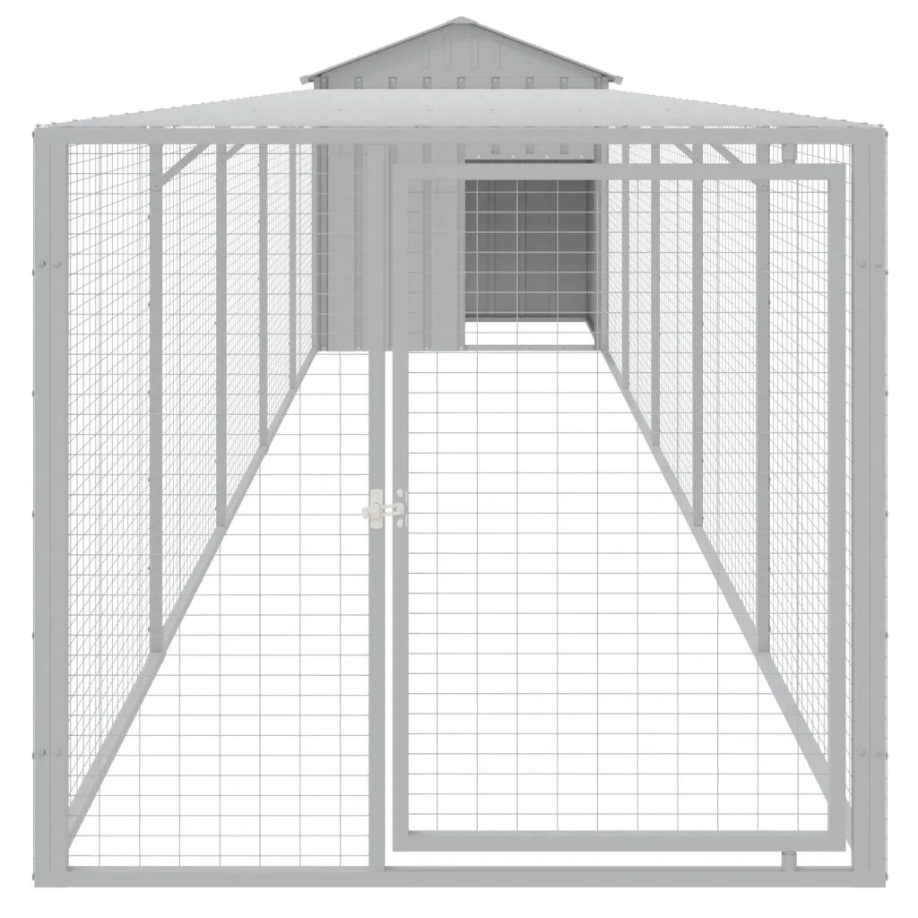 Casetta per cani con tetto e recinto 117x609x123 cm acciaio zincato