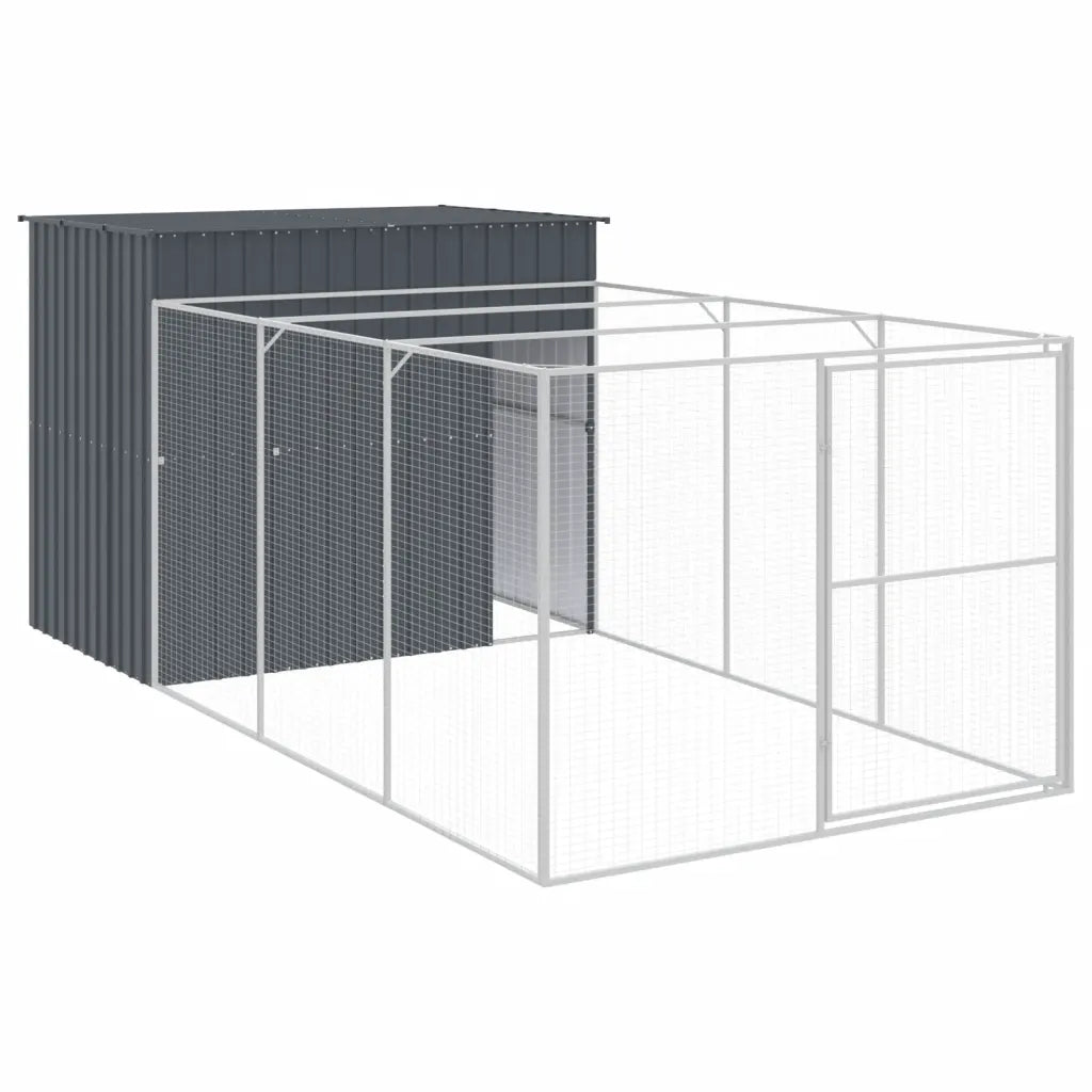 Casetta per cani con recinto 214x457x181 cm acciaio zincato