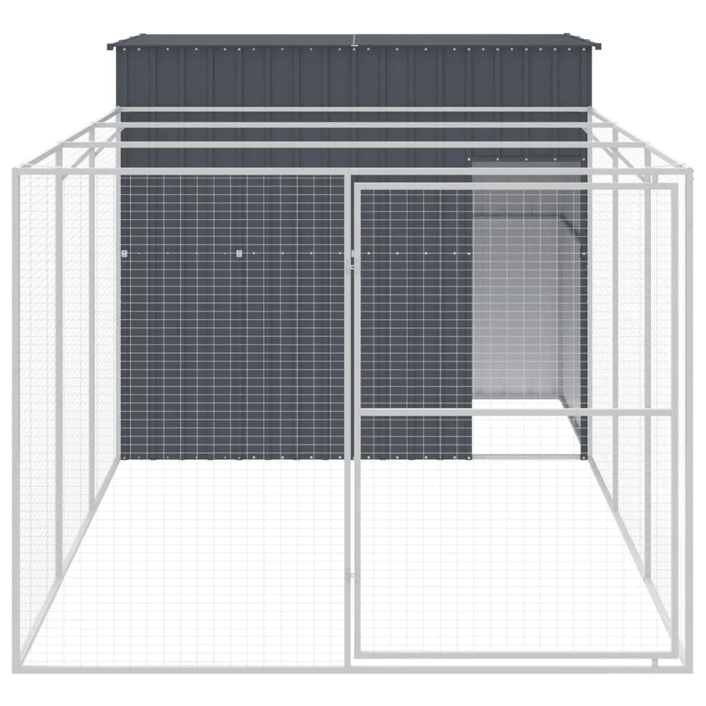 Casetta per cani con recinto 214x457x181 cm acciaio zincato